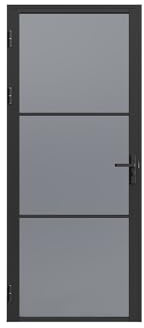 Vente-unique - Bloc porte réversible en aluminium et verre trempé fumé - H204 x L73 cm - Noir - MASERU