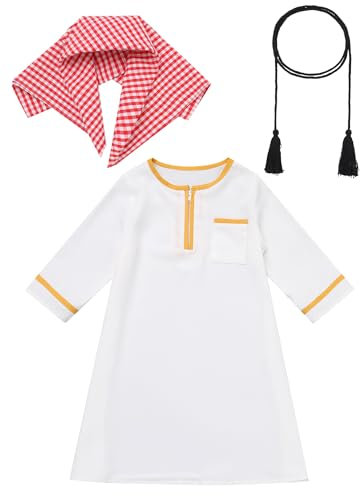 FYMNSI Neugeborenes Gebet Outfit, Muslimische Baby Jungen Abaya Maxi Kaftan Islamische Robe Kleid Kopftuch Thobe Mittlerer Osten Arabischen Dubai Eid Ramadan Gebetskleidung Wei� 2-3 Jahre