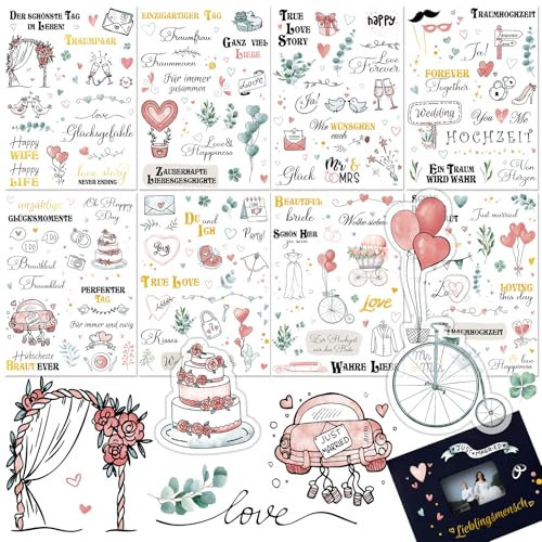 Sticker Hochzeit Gästebuch 8 Bögen, Lustige Sprüche Sticker für Fotoalbum Hochzeit Sticker Hochzeitsalbum mit viel Liebe, Scrapbook Aufkleber Hochzeit Gästebuch Lustig Hochzeitgästebuch Deko