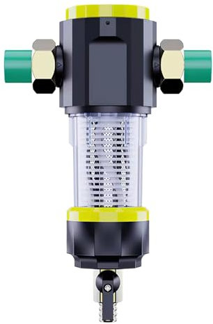 360 Gradi Filtri Acqua per Controlavaggio ad Automatico, Ottone Filtro Acqua Riutilizzabile, Filtro per Acqua per Filtro dei Sedimenti del Tubo Dell'Acqua di Pozzo (Filettatura Maschio da 3/4) (Nero)