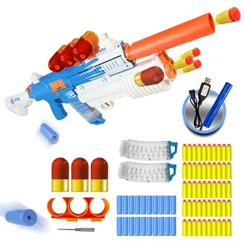 Automatische Spielzeugpistole, 2-in-1-Modus Elektrische Spielzeugpistole, Schaumstoff Granatwerfer, Schießspielzeug, Geeignet für Kinder oder Erwachsene (Blau)