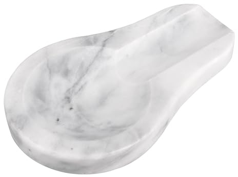Löffelablage Marmor Natürlich Hellgrau 16.5 x 10 x 1.8 cm | Löffelhalter, Zuhause Restaurant Deko, Kochlöffelablage für Pfannenwender, Schöpfkelle, Gabel, Kaffeelöffel, Küchenutensilien