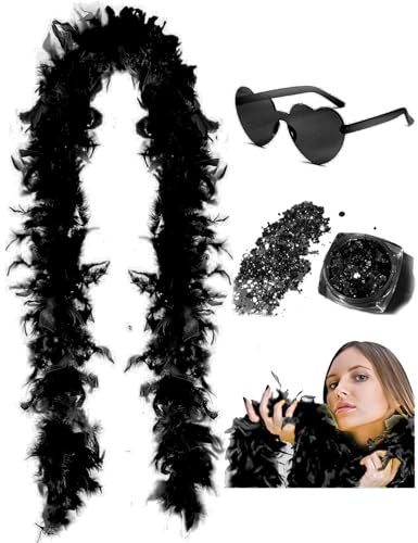 45g 2 Yard Federboa mit Glitzer und Herz-Sonnenbrille für Frauen und Teenager-Mädchen Junggesellinnenabschied Party Halloween Kostüm