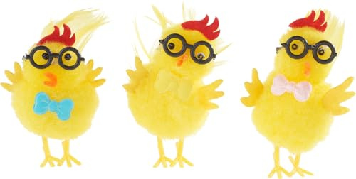 VBS Chenille Küken mit Brille 3 STK. Figur 4x5 cm Frühling Deko Osterdeko Plüschküken Set Basteln Tierfigur DIY Deko basteln