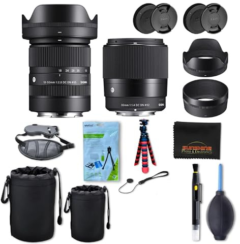 Sigma 18-50mm f2.8 + Sigma 30mm f1.4 DC DN Contemporary per Sony E con set di accessori fotografici Sunshine - 4 anni di garanzia del produttore USA