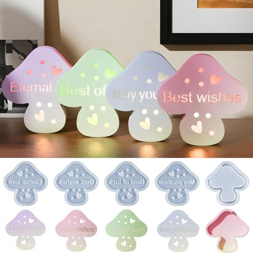 4 moldes de silicona 3D, molde de silicona 3D, forma de seta con corazón, molde de silicona para fundición de hongos en forma de escayola, molde de silicona para Navidad, para hongos 3D (C)