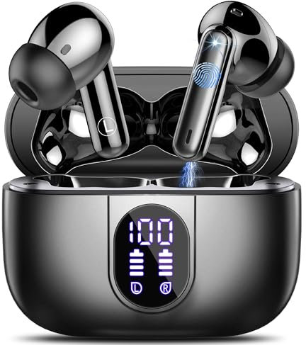 Wireless Earbuds, Bluetooth 5.3 Headphones In Ear with 4 ENC Noise Cancelling Mic, 40H Playtime Bluetooth Earphones, Mini Deep Bass Stereo Ear Buds, IP7 Waterproof Wireless Headphones, LED Display