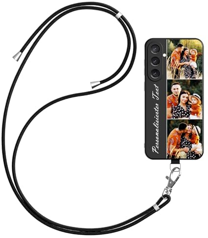 LQGBFCLK Handykette Personalisierte Handyhülle für Samsung Galaxy A52/A52s 4G/5G, Handyhülle mit Band Kordel, Selbst Gestalten Hülle mit Mehreren Foto Bild Text, TPU Hülle mit Kette (Mehrfarbig)