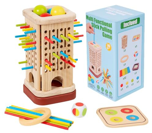 Juego de palillos de madera – Juego de mesa con palos de madera de colores | Desarrollo de habilidades motoras lógicas interactivas para noches familiares y escuela infantil