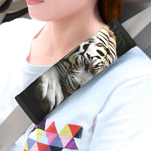 LHDGBWC 2 cuscinetti universali per cinture di sicurezza auto, copertura per cintura di sicurezza sdraiata con tigre, per cinture di sicurezza, accessori interni auto