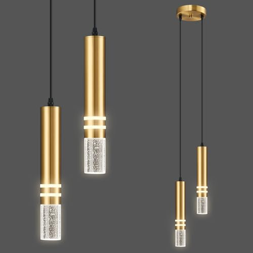 SHJNGMY Moderne Kristall Anhänger Licht Gold LED Pendelleuchte Mini Küche Insel Anhänger Beleuchtung für Schlafzimmer Esszimmer Wohnzimmer (2-Licht)