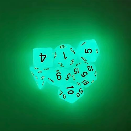 DND Würfel - Glow-in-the-Dark DND Würfelset (7-teilig) – Leuchtende RPG Würfel - Fluoreszierend & Leuchtend im Dunkeln