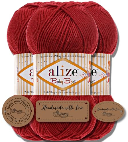 Hobby YARN 3x Etikettenlabel mit Alize Baby Best Wolle Premium 3x100g als Set, Antipilling Babywolle Acryl Uni & Batik Strickgarn zum Häkeln und Stricken (106)