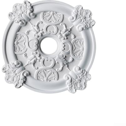HOHOVYVY Rosace de plafond ronde en PU 50 cm Facile à monter sans perçage Couvercle décoratif pour plafonniers et ventilateurs Blanc