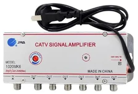 Amplificador Divisor de TV por Cable Ajustable 1 Entrada, 2/3/4/6/8 Salidas, Amplificador señal Antena Digital 20 dB(1 in 6 out)