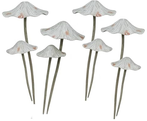 DZWAZD Herbst Deko Pilze Für Draußen, Dekopilze Outdoor, Gartenstecker Vintage Gartendeko Metall Wetterfest-silver-8pcs