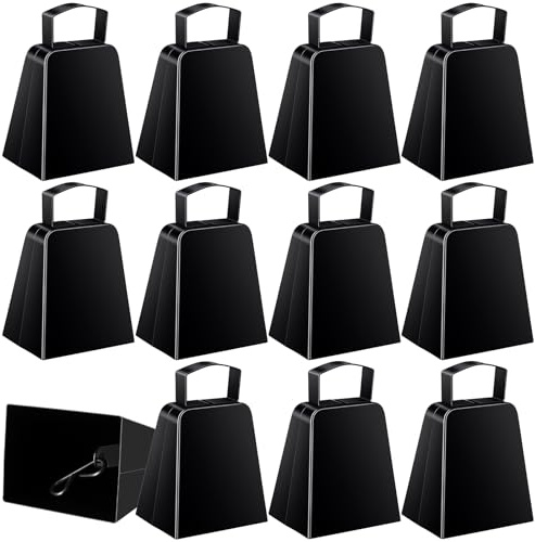 12 Pack Metal Cowbells with Handle 4 Inch Cow Bells Noise Makers Hand Percussion Cowbells Loud Cheering Bells for Sporting Events Football Games Weddings School Celebrations Party
