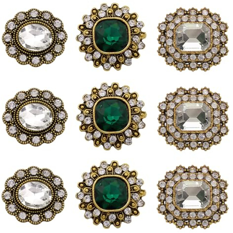 9 Stück Strass Knöpfe Perle Gold knöpfe mit kristall Vintage Zierknöpfe aus Metall zum Annähen, Blumenform Knöpfe Perle für Dirndl, Mantel, Blazer, DIY Schmuck & Hochzeitsdekoration (1)