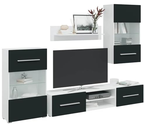 Fangmaliuyun Ensemble de 5 meubles de salon en bois mat indigo 120 x 39,5 x 34 cm Meuble TV bas avec éclairage LED, design moderne, robustesse et espace de rangement