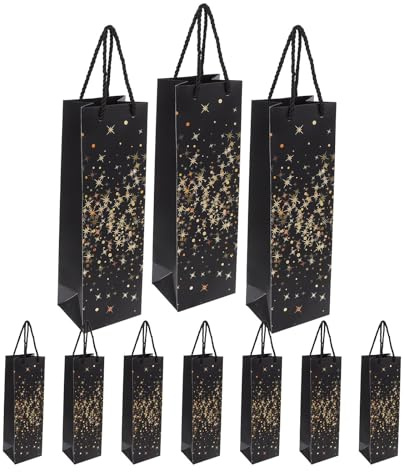 HOODANCOS 10 Stück Schwarze Papiertüten Flaschentaschen Faltbar und Reißfest Elegante Geschenkverpackung für Besondere Anlässe Wie Hochzeiten und Geburtstage