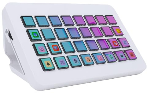 Elprico Macro Keypad, Stream Controller Deck Gaming Streaming Shortcut Keyboard, 32 Programmable Keys Customizable Support For OS X and PC for PC Live Streaming (White)