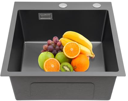 WDSOPK Rostfritt stål undermonterad diskbänk 50 x 45 x 20 cm svart inkluderar 2 dräneringsrör och 1 filter Lätt att rengöra modern design för hem och kommersiellt bruk