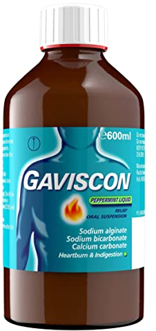 Gaviscon Peppermint Liquid 600 ml - Fast-Acting Heartburn, Indigestion, Acid Reflux, and Nausea Relief - Dual Action Antacid for GORD and Digestion Support