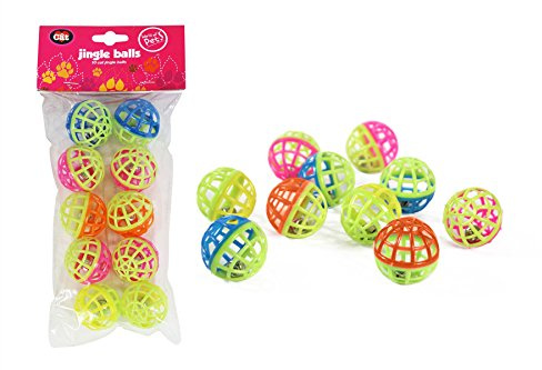 Plastic cat kitten play balls jingle bell assorted colours pack of 10 games trea