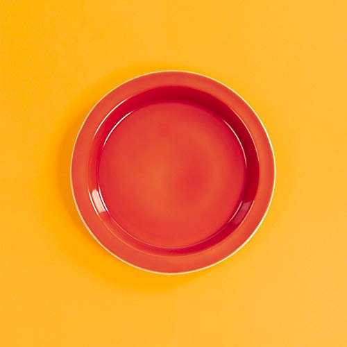 Assiette antidérapante à rebords en porcelaine extra dure - Rouge