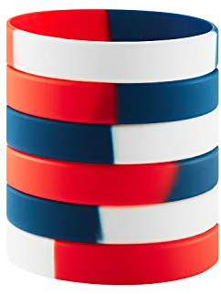 BRANDWINLITE Partihandel 6 st/pack gummiarmband silikonarmband för män, kvinnor och tonåringar för festfavoriter, evenemang, sport, klassrum rolig, träning och kontor röd vit blå 18 cm