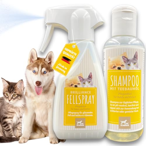 Shampoo & Fellpflege Spray Hund Katze 2x250ml Hundeshampoo & Entfilzungsspray für Hunde Katzen Anti Filz Spray gegen Verfilzungen für Langhaar Fell Haare I Fellspray Hund Zum Entfilzen Kämmen Pflege