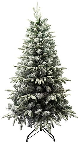 Solagua Árbol de Navidad Automontable Flocado con Copos de Nieve Abeto Extra Relleno de Doble Hojas Combinadas 150-210cm Abies C/Soporte Metálico (Flocado Nevado, 150cm)