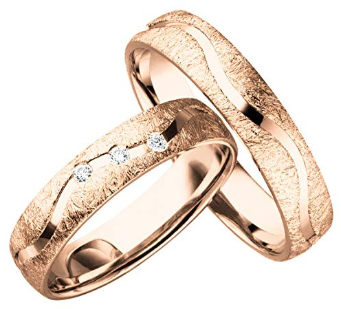 2x Eheringe Partnerringe Trauringe Verlobungsringe Freundschaftsringe Silber in Rotold Plattiert *mit Gravur und 3 Steinen* P955-R
