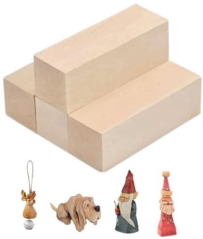 TOKERD 4 Stück Groß Lindenholz Natürliches Holzblöcke zum Schnitzen & Basteln Lindenholz zum Schnitzen und Drechseln Balsaholz Unbehandelt Basswood Schnitzholz für Kinder und Erwachsene(15 x 5 x 5cm)