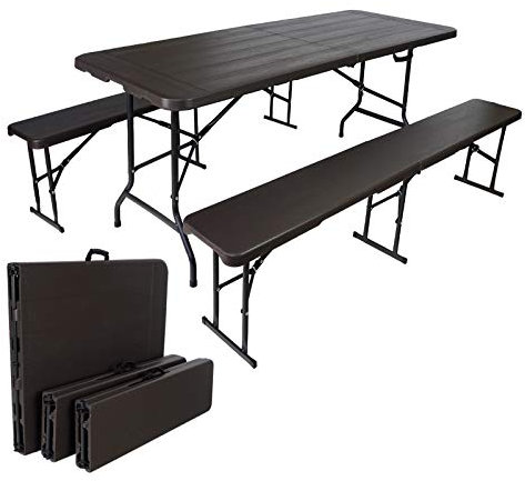 TRUTZHOLM® Bierzeltgarnitur in Grauer Holzoptik Festzeltgarnitur 180x75cm klappbar Gartenmöbelset 2 Bierbänke 1 Tisch Campingbedarf Gartenparty Balkon Garnitur