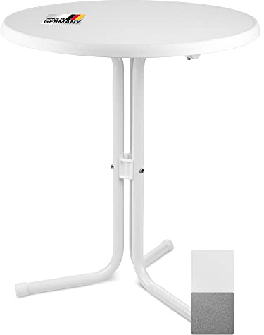 Beautissu Bistrotisch Outdoor Rund Ø 60 cm – Made in Germany Balkontisch Gartentisch Rund 70 cm hoch Weiß – Wetterfest Beistelltisch Stehtisch Outdoor Balkon Gartentisch Klein – Emma