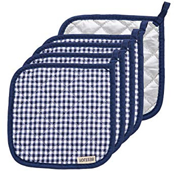 5 PCS Pot Holders for Kitchen, Cotton Potholers with Great Heat Resistance, Hot Pads, Trivets for Cooking and Baking Blue