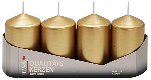 4er Tray Stumpenkerzen Gold lackiert, Größe ca. 50 x 80 mm Adventskerzen Weihnachtskerzen Säulenkerzen