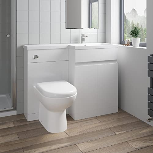 BAYSTONE 1100mm Bathroom Vanity Unit Basin Toilet Combined Furniture Right Hand White
