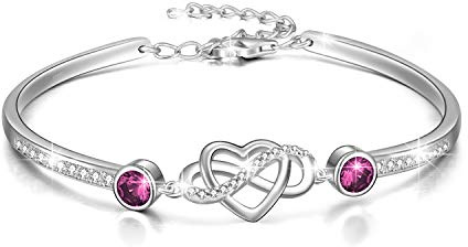 AOBOCO Infinity Geburtsstein Armband Sterling Silber Damen Liebes Unendlichkeitszeichen Armreif Armband Geburtstag Freundschaft Hochzeitstag Geschenke für Freundin Mutter