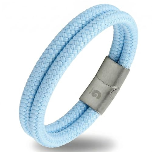 Segeltau Armband Geflochten Nautisch mit Magnetverschluss Seil Armbänder Maritim Surferarmband Galeara Noa (Noa baby blau, 215)