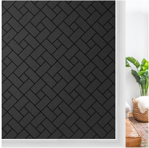 rabbitgoo Blackout Window Film Privacy Frosted Glass Film Non-Adhesive Light Blocking Window Coverings Anti-UV Room Darkening Black Glass Stickers for Home 44.5 x 200 cm