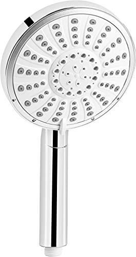 Cornat Handbrause Fundao – verchromt/weiß – 150 mm Kopfdurchmesser | 5 Strahlarten: Normal-, Massage- und Softstrahl – Anti-Kalk und Wasserspareinsatz – ECO-Brausekopf – angenehmes Strahlbild