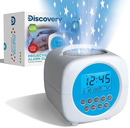 Discovery Kids Sound Machine Alarm Clock with Stars Projection, 6 Nature Sound Soother Therapy Tracks, Temperature and Date Display, Battery-Powered, Alarm and Timer Functions
