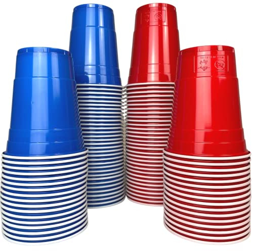 MBP My Beer Pong ® 100 Beerpongbecher - 473ml (16 oz) - 50 Rote Cups & 50 Baue Cups - Wiederverwendbar