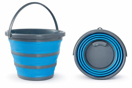 Raxter Collapsible Bucket 10L Foldable Round Silicone Mop Bucket for Easy Carry, Portable Folding Water Pail for Camping, Travelling, Fishing, Laundry, Household & Car Cleaning