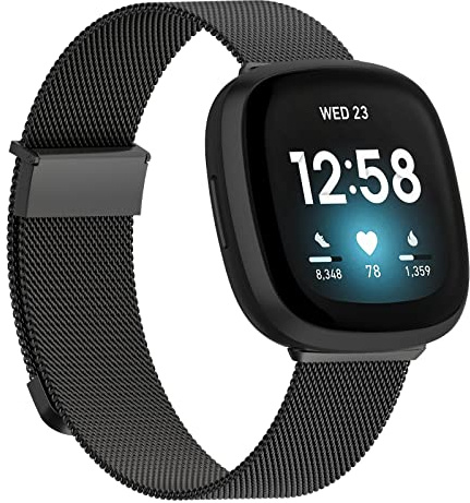 Tuocal Kompatibel mit Fitbit Versa 4 Armband/Versa 3 / Sense 2 / Sense Armband Damen Herren, Metallgeflecht Magnetisches Edelstahl Metall Ersatzarmband für Versa 4/3 / Sense 2 /Sense