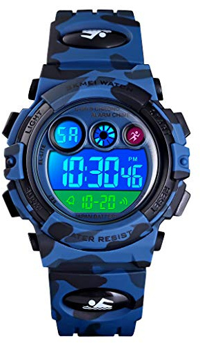 FIZILI Kids Watch Digital Sport Waterproof Boys Girls Watch Outdoor 12/24 H Alarm Backlight Stopwatch Military Child Wristwatch for 3-15 Year Old Dark Blue Camo