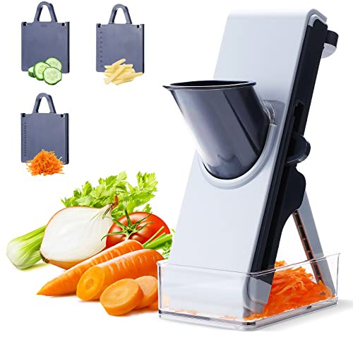 Mandoline de Cuisine Manuelle Multifonction Avec 4 Tailles de Coupe, Mandoline Cuisine Professionnelle, Coupe Legumes Manuel Sécurise pour Tomate, Pomme de terre, Carotte, Concombre, Oignon