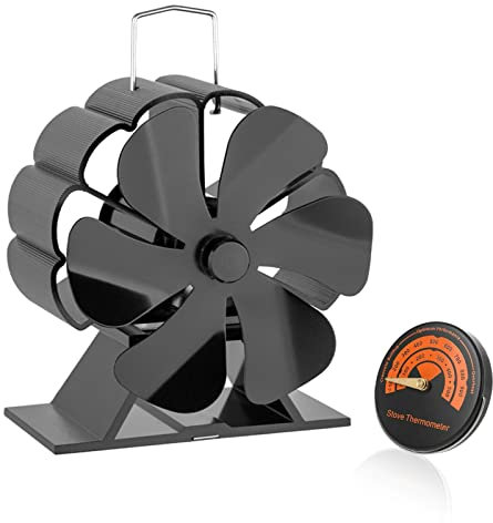 Mini Stove Fan, 6 Blades Stove Fan Heat Powered, Wood Log Burning Stove Top Fan, Small Log Burner Fan for Fireplace, Silent Operation, Efficient Heat Distribution (with Thermometer)